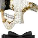 IncreDecor Masquerade Mask for Men Phantom of The Opera Half Face Mask with Bowtie, Venetian Masks for Halloween Party (Black)