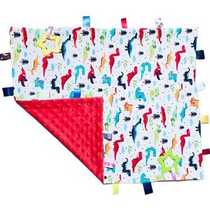 Big Tags Soft Red Dinosaur Blanket for Babies and Toddlers - Cute Security Taggy With Tags, 55x45CM/21.7x17.7INCHES