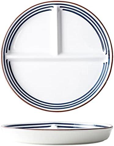 8.5 Inch Divided Plates, Round Portions Control Dinner Plates for Adults and Teens - Classical Ceramics 3 Section Plates Perfect for Balanced Diet, Weight Loss (Color: B)