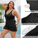 Plus Size Swim Romper Women One Piece Swimsuit Tummy Control Bathing Suit with Shorts Modest Full Coverage Swimwear (Black, M)