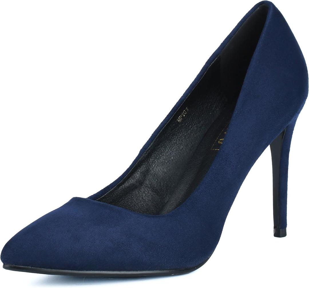 IDIFU Women's IN4 Classic Pointed Toe High Heels Pumps Wedding Dress Office Shoes (8.5, Blue Suede)