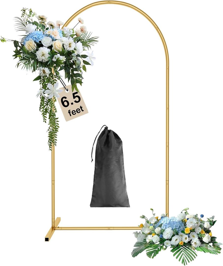 Wingedbird 6.5ft Gold Door Arch Frame Metal Wedding Flower Arch Balloon Backdrop Stand with Storage Bag, Easy to Assemble for Bridal & Baby Showers, Ceremony, and Birthday Party Decoration