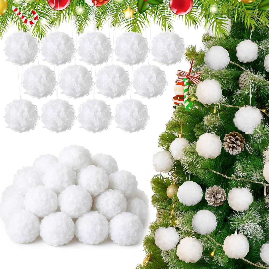 24 Pcs White Furry Christmas Ornaments for Tree Hanging Christmas Snowballs Ornaments Faux Fur Pom Pom Balls Decor 2.36'' White Balls Craft for Xmas Tree New Year DIY for Hats Scarves Glove