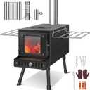 Wood Burning Stove,Tent Stove for Heating,Folding Portable Wood Stove for Tent,Cooking,Courtyard,Camping Stove include Chimney Pipes and Spark Arrestor, Black-LOGO