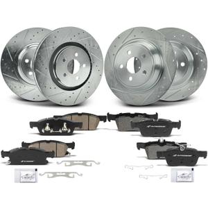 A-Premium Front and Rear Drilled and Slotted Disc Brake Rotors + Ceramic Pads Kit Compatible with Select Ford and Lincoln Models - Edge 2015-2021, MKX 2016-2018, Nautilus 2019-2023, 12-PC Set