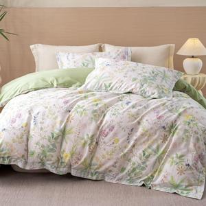 OAITE Duvet Cover Set Queen Size Floral Pattern Ultra Soft 100% Cotton Duvet Cover Sets 3-PC, Breathable Duvet Cover with Zipper Closure & Corner Ties(2 Pillow Shams,1 Duvet Cover)