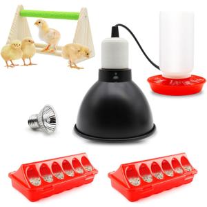 Chick Feeder and Waterer Kit with 75W Heat Lamp, Chick Perch, Flip Top Poultry Feeder, Baby Chick Starter Kit for Chick Brooder, Baby Chicken Supplies for Baby Chick, Duck and Quail (Chick Feeder and Waterer Kit With 75w Heat Lamp)