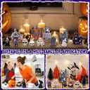 Barydat 120 Pcs Halloween Village House Accessories Miniature Halloween Town Set Mini Tombstone House Skeleton Pumpkin Tree Spider Ghost Streetlamp Figurines for Dollhouse Home Decor