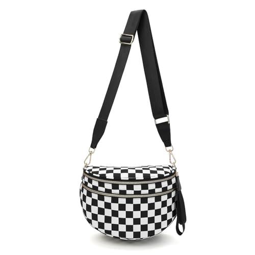 Crossbody Bags Bum Bag for Women Sling Bag Purse with Adjustable Strap (Black and White Checkered）