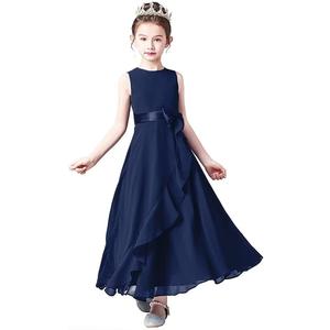 Little Juniors Girl Long Bridesmaid Dress Wedding Flower Girls Formal Pageant Party Dresses Chiffon Sleeveless (Blue, S)