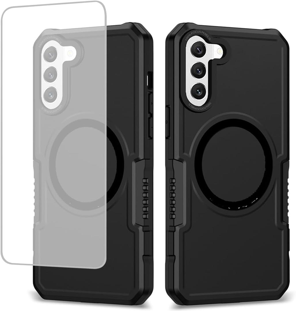 Case for Galaxy S24 Case, Samsung S24 SM-S921U Case with Tempered Glass Screen Protector, [Compatible with MagSafe] Military-Grade Shockproof Protective Phone Cover for Samsung Galaxy S24 Black