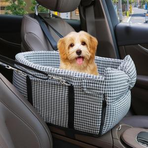 Dog Car Seat for Small Dogs, Anti-Collapse Pet Seat with Soft Cushion Safety Belt, Fits Dogs & Cats Under 15 lbs (Grid-Black)