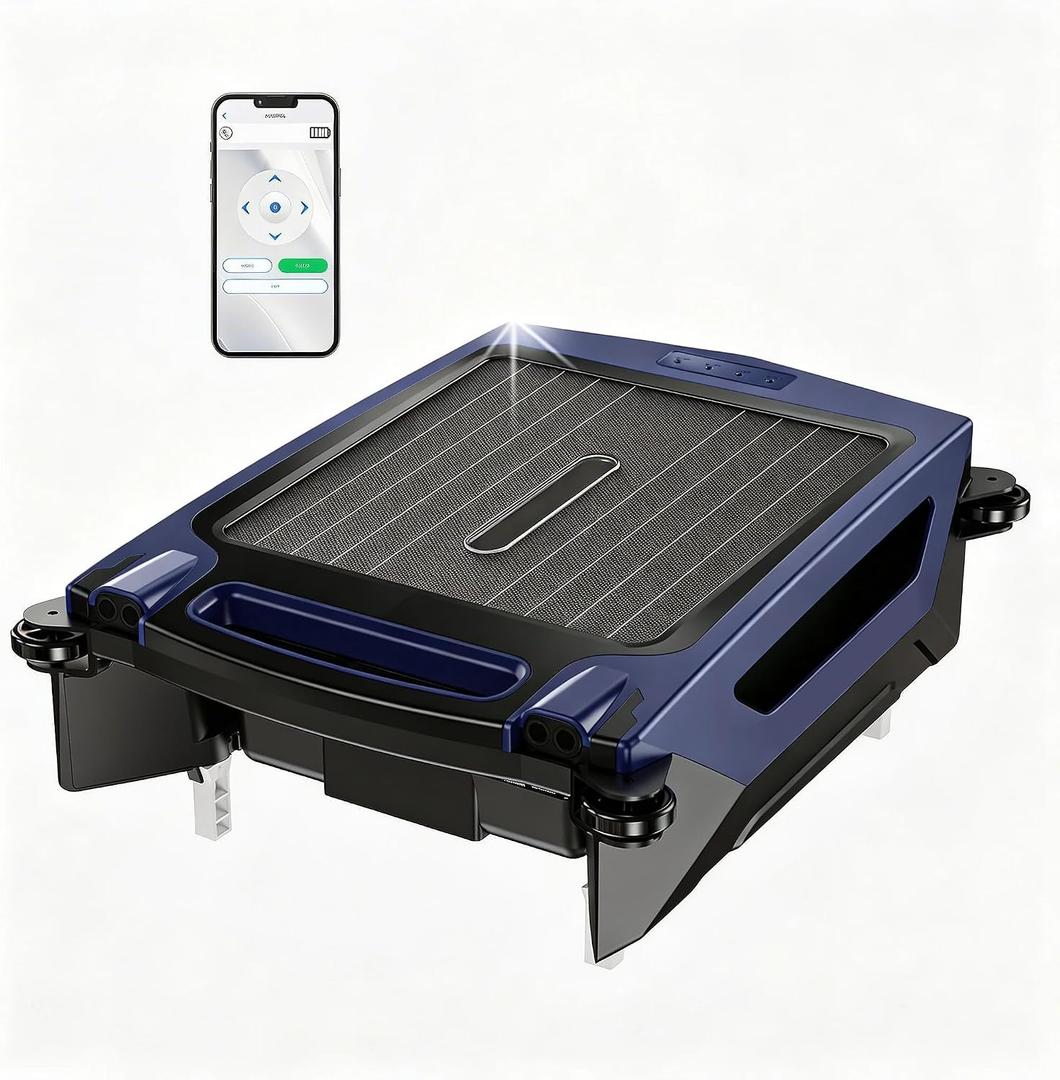 2026 New Model Solar Pool Skimmer Robot, APP Control, Pool Surface Cleaner Robot with Dual Charging Modes, Automatic Pool Cleaner with Salt Resistant Durable Motor, Smart Obstacle Avoidance(Dark Blue)