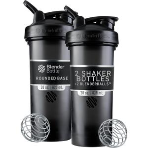 BlenderBottle Classic V2 Shaker Bottle Perfect for Protein Shakes and Pre Workout, 28-Ounce, Black, 2 Pack