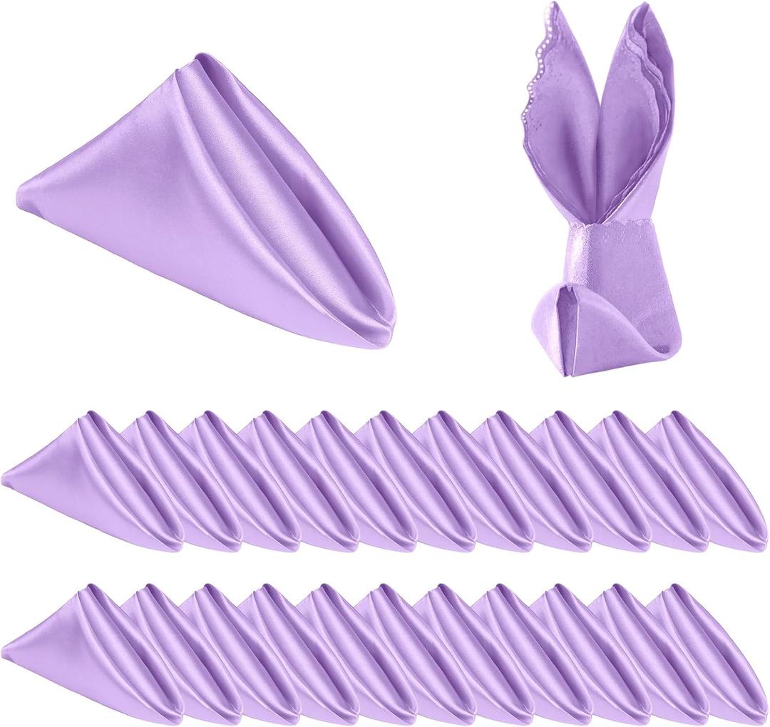 Homiest 24 Pack Satin Napkins - Light Purple, 17x17 Inches, Scalloped Square, Elegant Wedding & Party Napkins