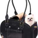 PetsHome Dog Carrier Purse, Pet Carrier, Foldable Waterproof Premium PU Leather Pet Travel Portable Bag Carrier for Cat and Small Dog Home & Outdoor Small Black (15.3"L x 8.1"W x 10.0"H)