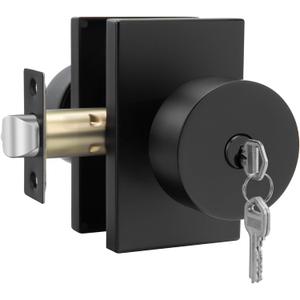 Goldenwarm KeyedAlike Exterior Door Knob with Key, Zinc Alloy Matte Black Door Knob Exterior, Locking Doorknob with Lock and Key, Bedroom (1 Pack)