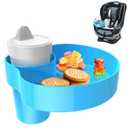 Car Seat Cup Holder Snack Tray: Travel Tray for Kids Car Seat Food Tray for Kids Travel, Toddler Carseat Eating Plate Table, Kid Road Trip Table Essentials Accessories, Light Blue
