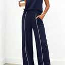 BTFBM Two Piece Sets for Women Summer Outfits 2026 Lounge Sets Mock Neck Tops Wide Leg Pants Travel Fashion Clothing (M)