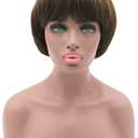 Afro Girls Cosplay Mushroom Wig Short Haircut With Bangs Bob Wig For Black Women (Brown)