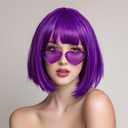 Bob Wig, 12 Inch Short Purple Bob Wig with Bangs,Straight Cosplay Wig,Heat Resistant,Adjustable Straps Wigs for Women Girl with Wig Cap