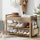 Homaxy 2-Tier Shoe Rack Bench with Side Holder, 28.2 in Bamboo Entryway Bench, Shoe Rack Organizer with Cushion for Front Entrance, Hallway Living Room Bedroom, Walnut and Light Brown