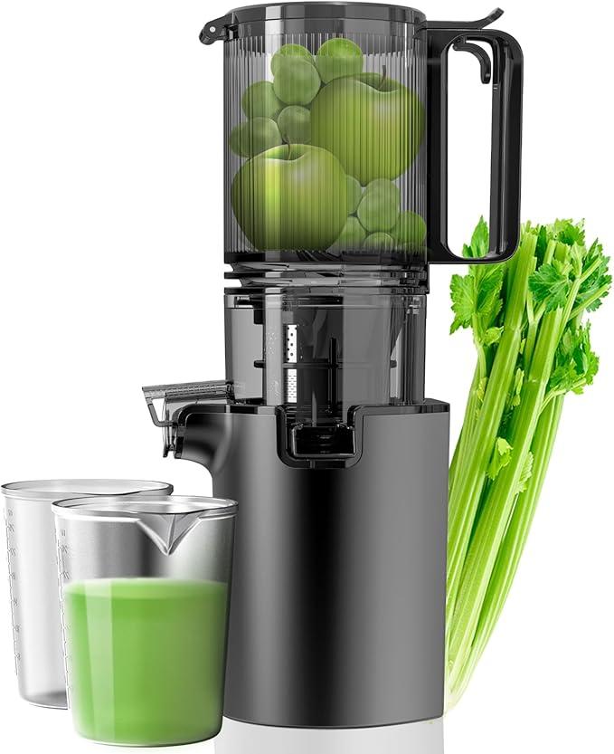 Canoly Masticating Juicer, 4.1 Inch Reversible Feed Chute for Whole Fruits and Vegetables, Good Slow Cold Press Juicer Machine with Low Noise, Simple to Use, large, Pro (Large Inlet), Canoly-003