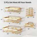 Liuoud 5 Pack Shower Caddy Organizer Rack Shelf for Inside Shower, Self Adhesive Wall Storage Basket Rustproof Stainless Steel Shampoo Holder Bathroom Accessory Decor Set, Gold
