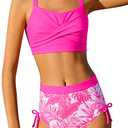 GRACE KARIN Girls Two Piece Bikini Hawaiian High Waist Swimsuit Set Teen Bathing Suit for Beach Pool Vacation Summer (16 Years, Hot Pink) 16 US