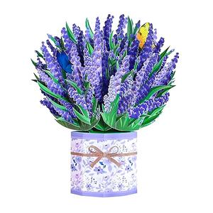 ROBBEAR Lavender Bouquet Pop Up Card, 3D Flower Greeting Card with Envelope for Any Occasion, Birthday, Mother's Day, Anniversary, Valentines Day, Foldable Flower Cards for Wife or Friends