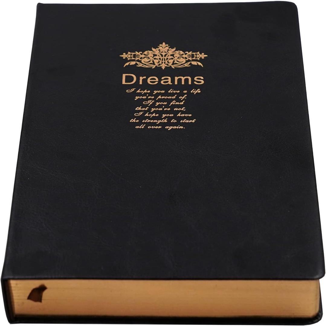 BenOpinion Lined Journal Notebook, Black Faux Leather Cover, 100Gsm Premium Thick Papers with Golden Rim, 416 Pages A5 Dream Journals for Writing