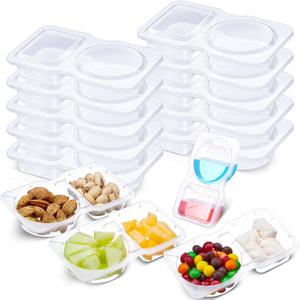 100 Pcs 5 oz Double Compartment Snack Containers with Lids Clear 2 Compartment Small Disposable Plastic Snack Box Container for Sauce Salad Travel Sampling