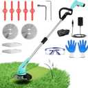 Cordless Lawn Trimmer Weed Wacker - HooSeen 12V Grass Trimmer Weed Cutter with 3 Types Blades, Hand Weeder, 2.0Ah Li-ion Battery Powered Weed Trimmer Grass Cutter for Garden and Yard