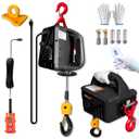 3-in-1 Electric Hoist Winch 1100lbs, 110V Portable Power Winch Crane with Manual, Wired and Wireless Remote Control, Overload Protection, 25ft Lift Height for Lifting Towing