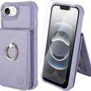 VANAVAGY Compatible for iPhone 16e/17e Wallet Case for Women Men, PU Leather Magnetic Clasp Flip Folio Phone Case Cover with Credit Card Holder Coin Pocket Ring Holder, Clove Purple