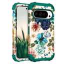 Hocase for Google Pixel 10 Case, Shockproof Heavy Duty Protection Hard Plastic+Silicone Rubber Bumper Hybrid Protective Case for Google Pixel 10/10 Pro 6.3" 2025 - Teal Flowers