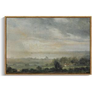 InSimSea Framed Canvas Wall Art Vintage Decor, Landscape Wall Art Home Decor, Wild Field under Sky, Modern Farmhouse Decor, Cottagecore Bedroom Kitchen Bathroom Decor, 24"x36" (High Cloudy Sky)