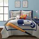 Lush Decor Baseball Game Reversible Quilt Queen Size 5 Piece Set Full/Queen Gray & Navy - Kids Bedding Set Full Quilt - Sports Decor - Baseball Bedding