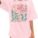 Boho Oversized Shirt Women Vintage Floral Shirts Daisy Flower Tshirt Wildflower Graphic Tees Casual Loose Tops (Pink, L)