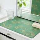 Shelf Liner for Kitchen Cabinets Drawer Liner Non-Adhesive Non-Slip Thickened Shelf Liner Paper Easy to Clean with Green Background Gold Floral Line Pattern for Tool Box Refrigerator.17.3×236.2 inches