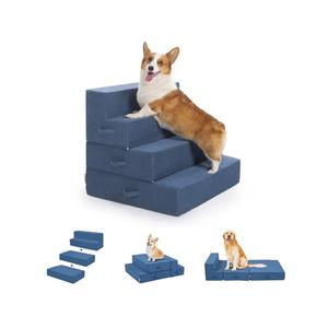Multi-Function Pet Steps for Small & Medium Dogs, Extra-Wide (28") for Stability, Adjustable Heights for High Beds & Sofas, High-Density Foam, DIY into Various Dog Bed Sizes, 4 Steps, Blue Bird.