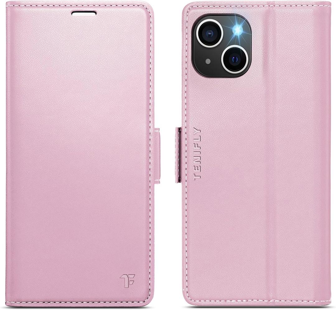 For iPhone 14 Plus Case Wallet with RFID Blocking Card Holder, PU Leather Kickstand Protective Flip Phone Cover Fit for iPhone 14 Plus 6.7", Rose Gold