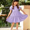 Arshiner Girls Dresses Short Sleeve Ruffle Chiffon Summer Flowy Dress with Square Neck (Purple)