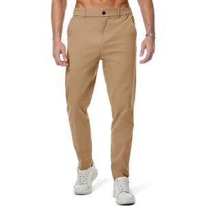JMIERR Men's Stretch Chino Pants Business Casual Essentials Elastic Waist Relaxed Fit Tapered Cotton Twill Work Athletic Golf Dress Trousers, L, Khaki