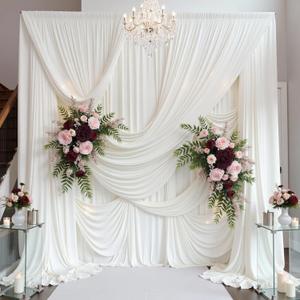 20ft15ft Ivory Backdrop Curtain for Wedding Parties, 4 Panels Wrinkle Free 15 FT Long Polyester Photo Backdrop Drapes Back Drop Cloth for Birthday Photography Background