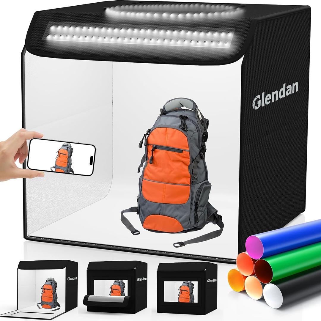 Glendan Photo Studio Light Box Photography: 20"x20" Large Photo Box with 2 Light Panels (240 LED Lights) - Professional Photo Booth with 6 Kinds Double-Sided Color Backdrops for Product Photography (Upgraded - 20*20 Inch)