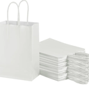 piqiya Small Plain Natural Paper Kraft Gift Bags with Handles White Paper Bag for Birthday Wedding Party Grocery Retail Business Goodie Bags (White，24pcs)