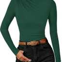 ZESICA Women's Long Sleeve Tops Mock Neck Ruched Tight Shirts 2026 Spring Trendy Outfits (Green, L)