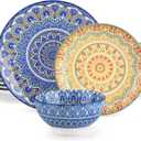 vancasso Mandala 12 Pieces Dinnerware Sets, Porcelain Dinner Set for 4, Boho Plates and Bowls Set, Colorful Dish Sets