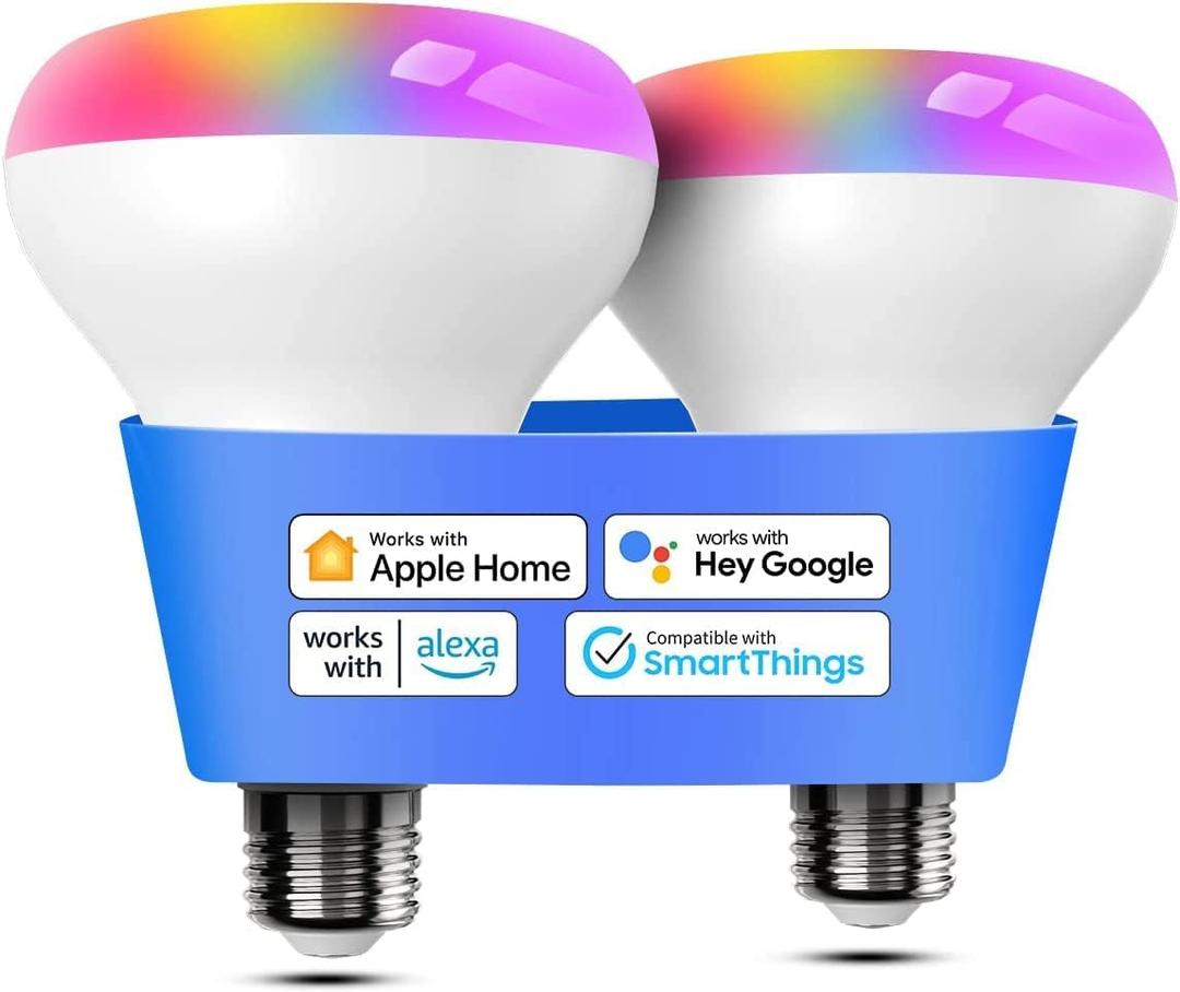 Meross Smart Light Bulb, BR30 Flood WiFi LED Bulbs Compatible with Apple HomeKit, Alexa, Google Assistant & SmartThings, Dimmable E26 Multicolor 2700K-6500K RGBCW, 1300 Lumens 100W Equivalent, 2 Pack